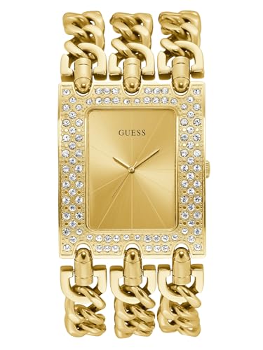 Guess Heavy Metal Rectangle 39mm Gold Dial Analog Women Watch - U1275L2