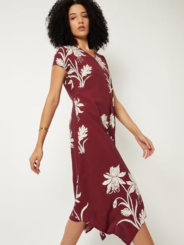 Max Women Printed A-line Midi Dress (Red_S)