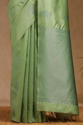 Soch Womens Sap Green Tussar Woven Design Saree