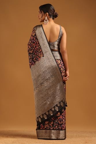 Soch Womens Black Silk Blend Botanical Saree