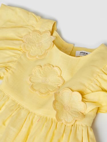 Max Girls Floral Applique Fit & Flared Dress (Yellow_4-6 Y)