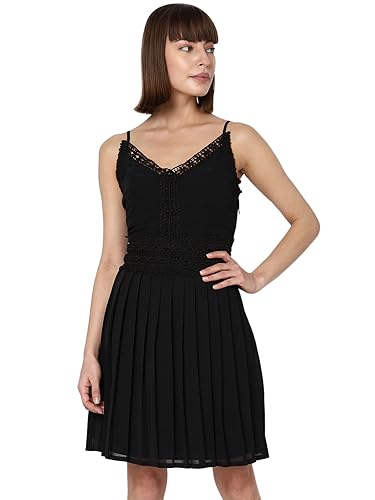 VERO MODA Women Solid Cotton Mini Black A-Line Dress