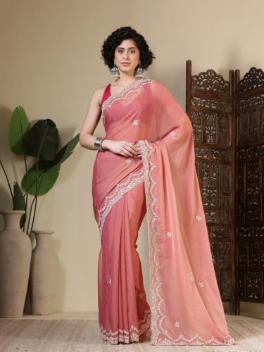 Meena Bazaar Georgette Saree For Women |PINK Colour