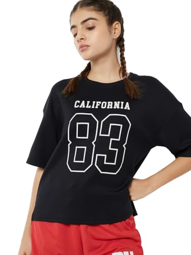 Max Women Typographic Print T-Shirt (Black_XXL)
