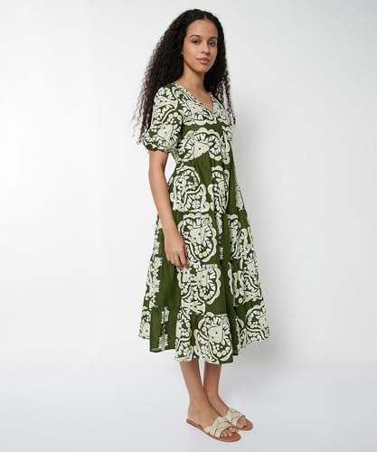 Max Women Printed Tiered Dress(Green_S)