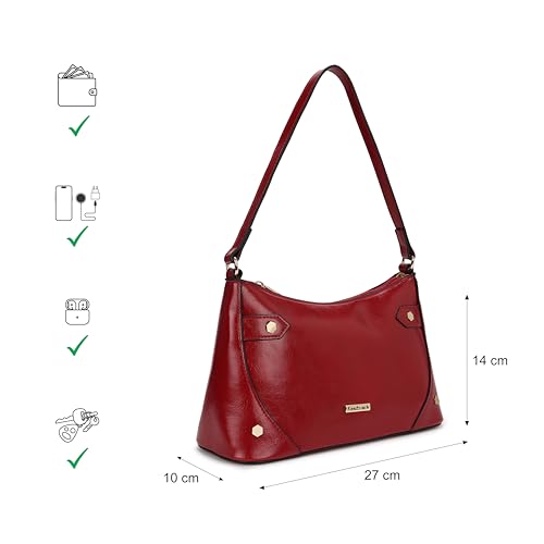 Fastrack Women's Stud Detail Shoulder Bag with Top Zip Closure | Trendy Stitching and Metal Stud Accents, Inner Zip and Slip Pockets | Comfortable Shoulder Strap | Trendy Women's Handbags
