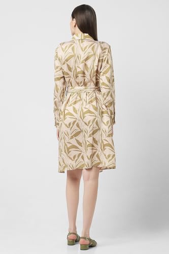 Van Heusen Women Beige Print Knee Length Casual Dress