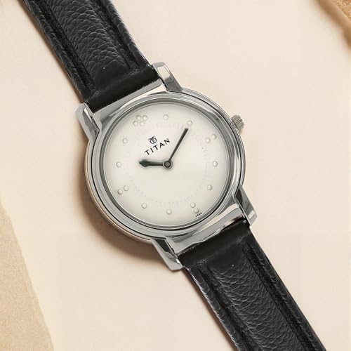 Titan Quartz Analog White Dial Black Leather Strap Watch for Men - NR1855SL01