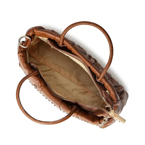 Fastrack Ruched Faux Leather Satchel Bag for Women | Structured Handbag with Detachable Chain Strap, Zippered Compartment and Inner Pockets | Elegant Convertible Bag for Casual and Wear