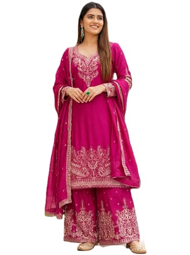 Leeli Peeri Designer Women's Chinon Silk Embroidery Kurta Sharara Set With Dupatta