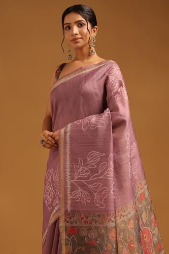 Soch Womens Onion Pink Tussar Botanical Saree