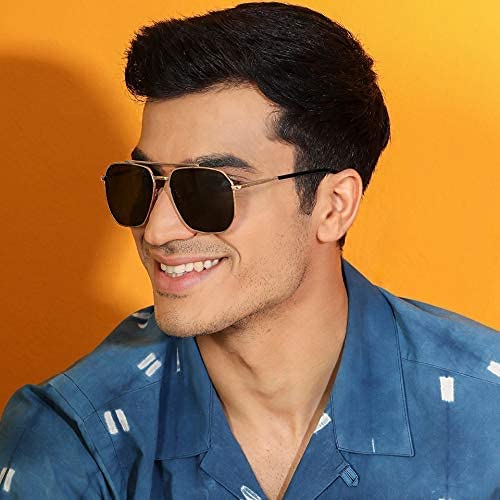 VINCENT CHASE EYEWEAR By Lenskart|Full Rim Square Branded Latest And Stylish Sunglasses|Polarized And 100% Uv Protected|Men & Women|Medium|Vc S12593/P, Golden