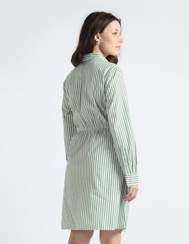 Tommy Hilfiger Women's Cotton Blend Shirt Below The Knee Casual Dress (S24HWDR032 Green