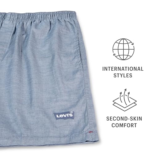 Levis' Men's Regular Fit 100% Cotton Round Neck Half Sleeve T Shirt with Solid Boxer Shorts Set (White/Denim Melange, M)