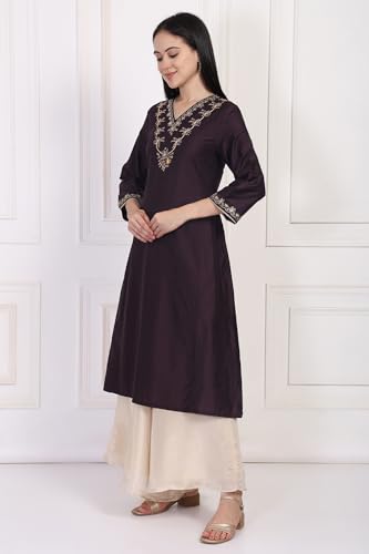 W for Woman Purple Embroidery Embellished A-Line Kurta (W13300-224415-M)