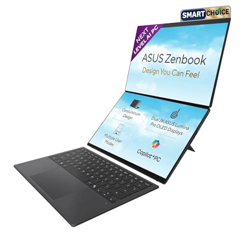 ASUS Zenbook Duo (2026),Smartchoice,Intel Core Ultra 7 (Series 3),32GB RAM,1TB SSD,3K OLED,Touchscreen,14"(35.5 cm),Win 11,M365 Basic(1Y),Office 24,Moher Gray,1.65 Kg, UX8407AA-SN183WS,Copilot+ PC