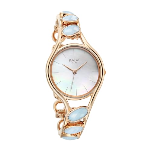 Titan Raga New You Quartz Analog Mother of Pearl Dial Blue Chalcedony Stone Strap Watch for Women-NS95190WM02