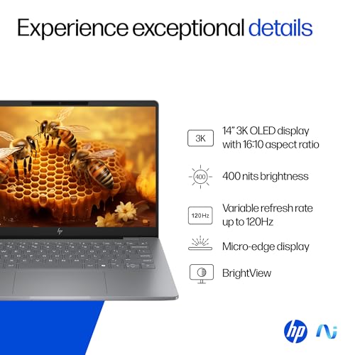 HP OmniBook 7 OLED (Previously Pavilion Plus) Intel Core Ultra 5 255H (16GB LPDDR5,1TB SSD) 3K, 0.2 ms, 14''/35.6cm, Win11, M365, Office24, Meteor Silver,1.5kg, fr0789TU, 5MP Camera, Backlit AI Laptop