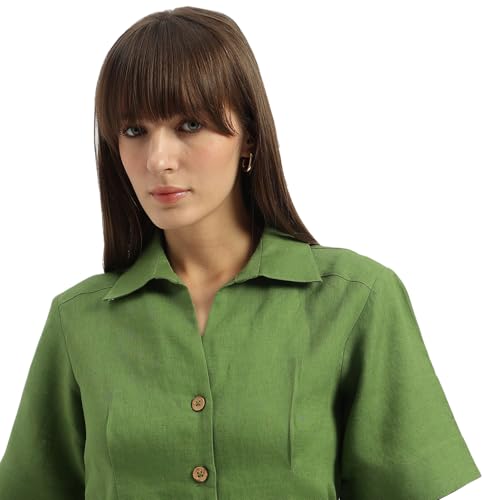 UNITED COLORS OF BENETTON Shirt Collar Solid A-Line Dress (Size:  L)-25P4WVNDR150I1R8 Green