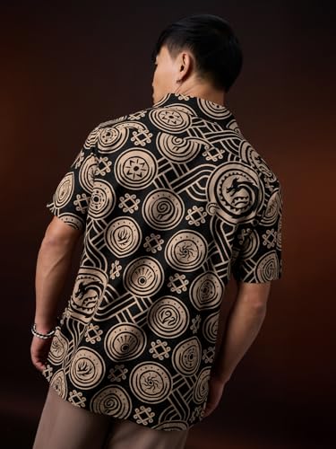 The Souled Store HTTYD: Dragon Fury Men and Boys Short Sleeve Cuban Collar Black Graphic Printed Easy to Style Casual Cotton Oversized Shirt