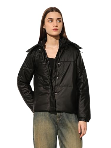 ONLY Women's Solid Regular Fit Black Jacket