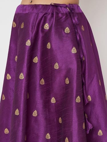 studio rasa Women's Dupion Hand Block Printed Bias Skirt for Wedding Festive Party (SKTC52403M_Purple_Medium)