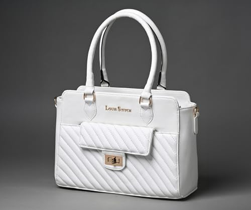 LOUIS STITCH White Stylish Handbag for Women | Multi Pocket Ladies Satchel Sling Handbag for Travel, Office, College