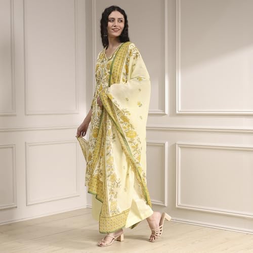 Biba Women's Cotton Kurta Set (SKDBAGE30591AW25CRM_Cream