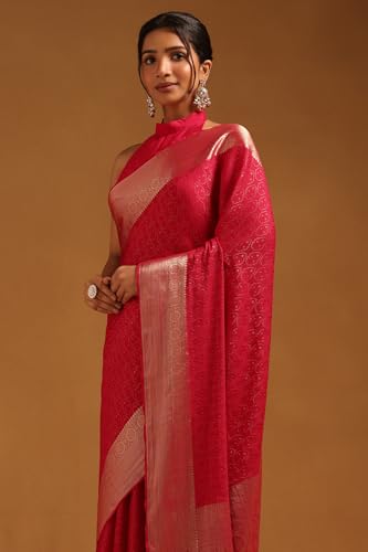 Soch Womens Fuchsia Georgette Woven Design Saree
