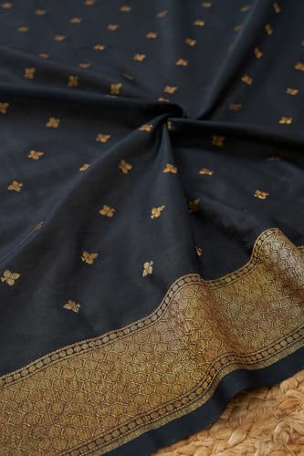 Soch Womens Black Silk Blend Woven Design Dupatta With Zari Woven