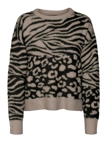 VERO MODA Women Animal Print Acrylic Regular Fit Brown Pullover Sweater
