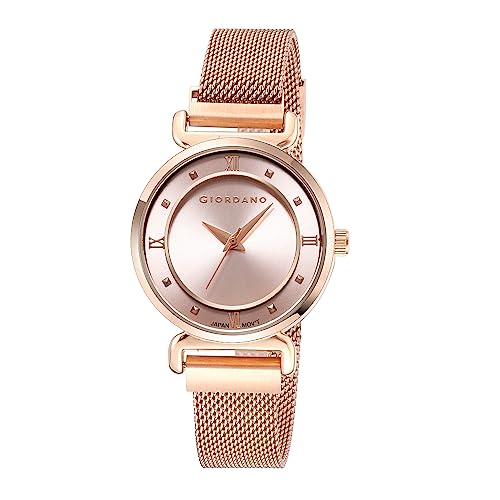 Giordano Analog Stylish Watch for Women with Mesh Metal Strap, 3 Hand Mechanism and Roman Numerals