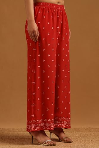 Soch Womens Red Crepe Bandhani Co-Ords Set With Beads