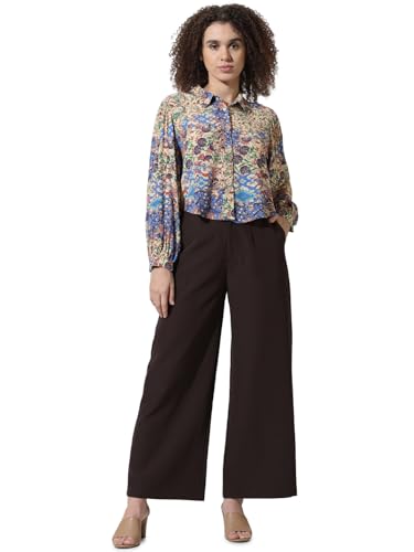 ONLY Women Printed Viscose Crop Length Blue Shirt