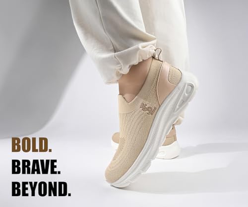 LOUIS STITCH Men’s Beige Lightweight Athleisure Sport Shoes | Ultra Cushioned Sole | Slip-On Sneaker and Athleisure Wear | Perfect for Casual, Gym & Travel Wear | LS-at-FK-BG | UK-7