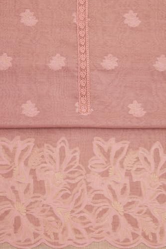 Soch Womens Onion Pink Linen Floral Print Unstitched Dress Material With Thread Work