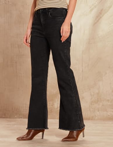 U.S. POLO ASSN. Women High Rise Flared Fit Jeans (UWAW25JEN388_Dark Grey_28)