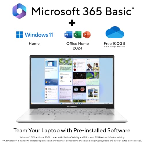 ASUS Vivobook Go 14 (2026),AMD Ryzen 3 30,AMD Radeon iGPU,8GB RAM,256GB SSD,FHD,14"(35.5 cm),Windows 11 Home,M365 Basic(1 Year),Office 2024,Cool Silver,1.38 kg,E1404FA-EB1762WS,Thin & Light Laptop