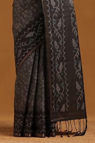 Soch Womens Black Tussar Botanical Saree