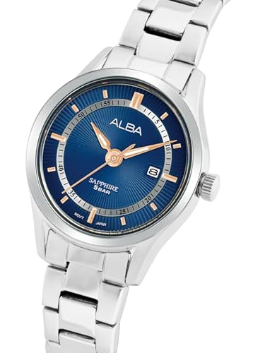 ALBA Stainless Steel Women Analog Wristwatch Ah7Bq5X1, Blue Dial, Silver Band