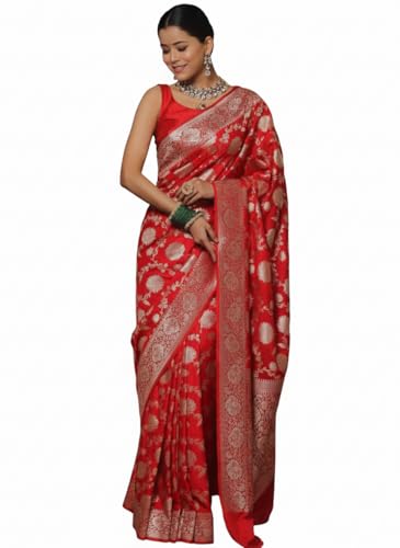 Veglari Women's Kanjivaram Pure Kalanjali Jacqurad Banarasi Silk Flower Print Original Kanchi Patuu Silk Saree With Blouses Piecs For Wedding