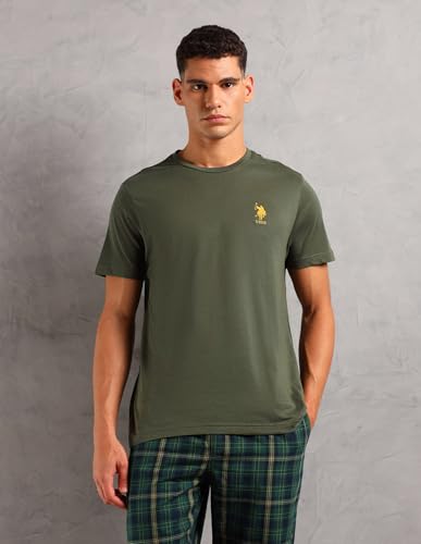 U.S. POLO ASSN.. Mens SS004 Solid Cotton Sleep Sets(SS004-PL_Olive/ Green_M)