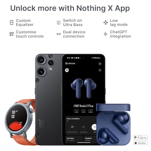 CMF by Nothing Buds 2 Plus with 50dB Hybrid ANC| Hi-Res + LDAC| Spatial Audio| 6HD Mic| 61.5Hrs Bluetooth in Ear Headset (Blue, in the Ear)