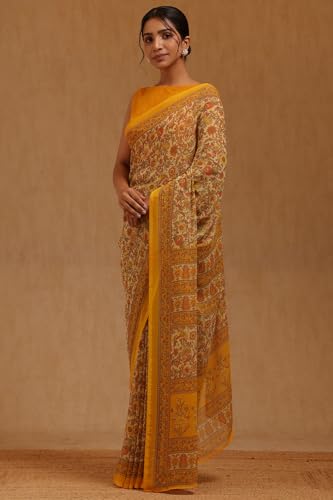 Soch Womens Yellow Georgette Floral Print Saree