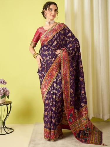AKHILAM Women's Kanjivaram Woven Soft Silk Saree With Blouse Piece