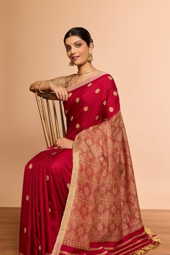 Taneira Women Light Red Assam Woven Pure Eri Saree With Unstitched Blouse Piece (SAPH01AC0019-Light Red)