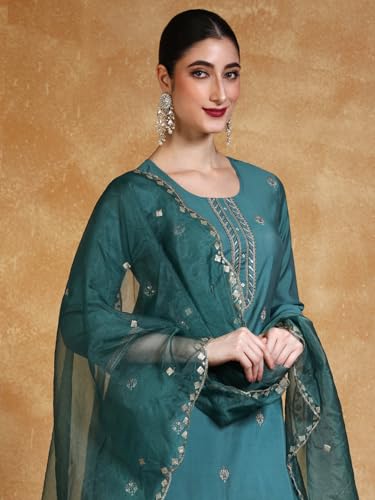 Varanga Women Women Thread & Sequin Embroidered Yoke Kurta With Trouser & Dupatta