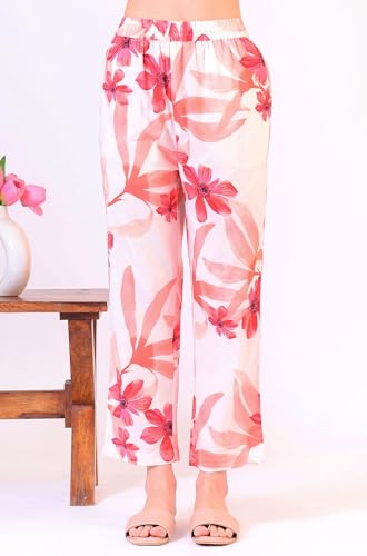 W for Woman White Bold Floral Printed Pure Cotton Tunic and Straight Pants Co-ord Set (Size: S)-WS31237-125407