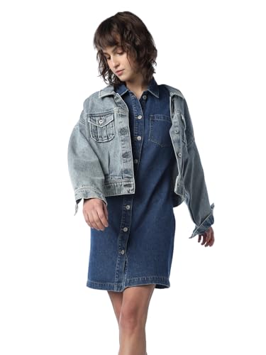 ONLY Women Solid Fit and Flare Blue Dress
