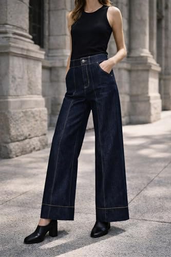 Ben Martin Dark Blue Baggy Jeans for Women | Korean Style | Women,'s Loose Jean | High Waist Wide Leg Jeans | Oversized Jean's for Womenss | Straight Fit Daily Casual Office Wear Women's Jeanss 28